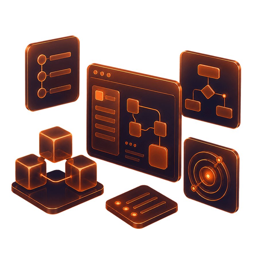 Ilustração do Iungo Resolve com fluxos de atendimento e módulos conectados.
